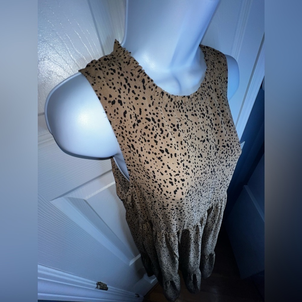 NWT Mittoshop Women’s Small Brown Animal Print Sleeveless Tiered Midi Dress S - Picture 14 of 16